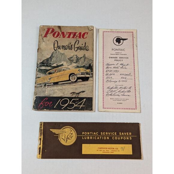 Pontiac Owners Guide for 1954 + Original Owners Guide & Lubrication Vouchers car - Picture 1 of 14